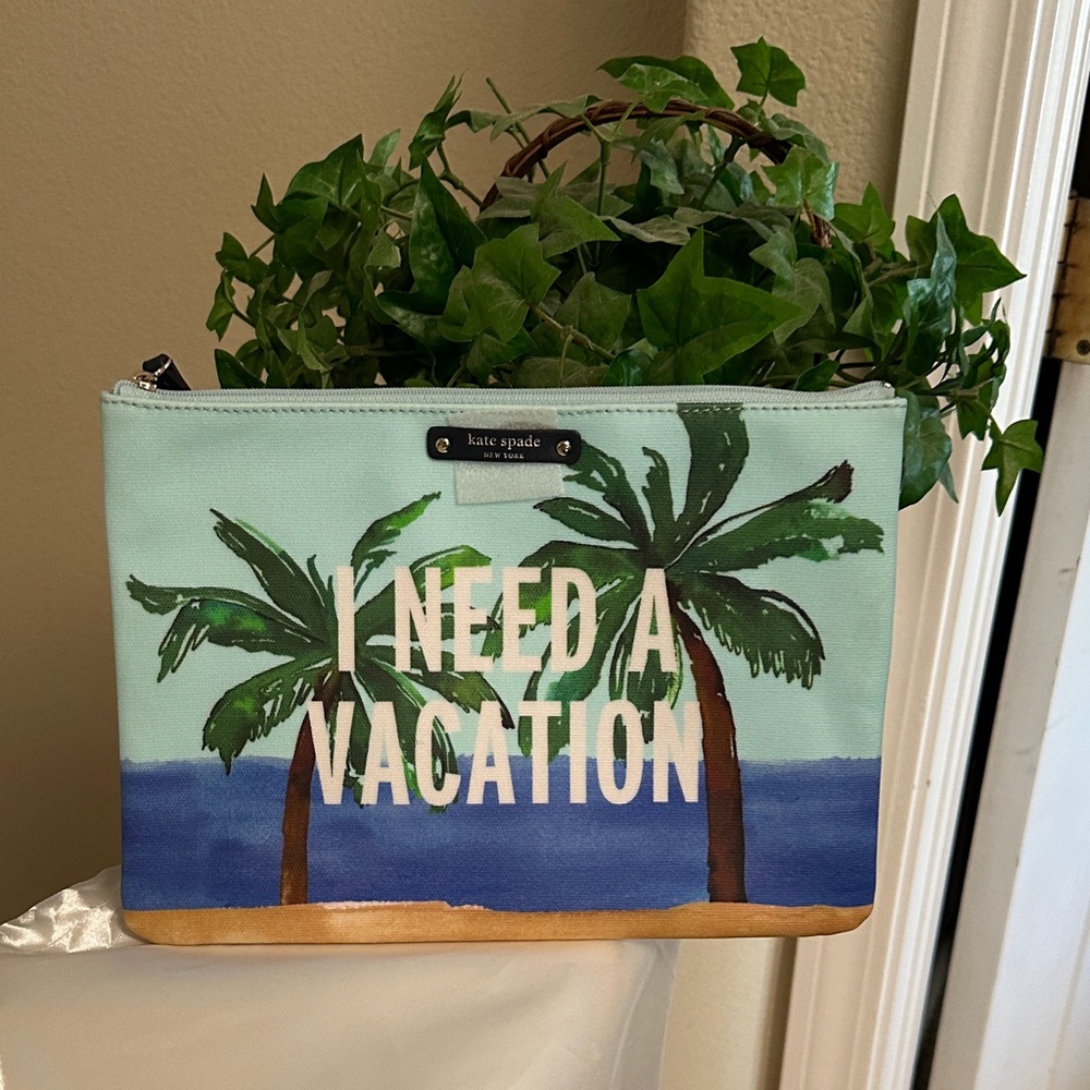 NWOT 💙💚Kate Spade💚💙 I NEED A VACATION pouch/cosmetic bag